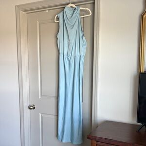 Sleeveless Light Blue High-Neck Maxi Dress